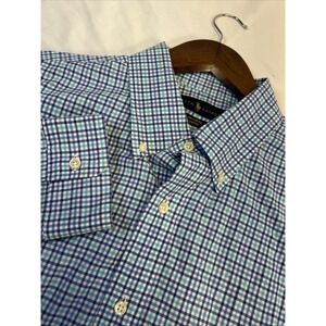 Polo Ralph Lauren Button‎ Down Shirt Long Sleeve Blue Plaid Stretch Mens 's XL